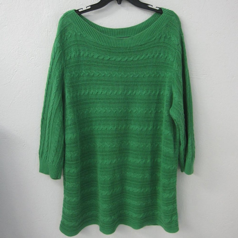 Chaps Kelly Green Sweater LINEN Blend Cable Knit